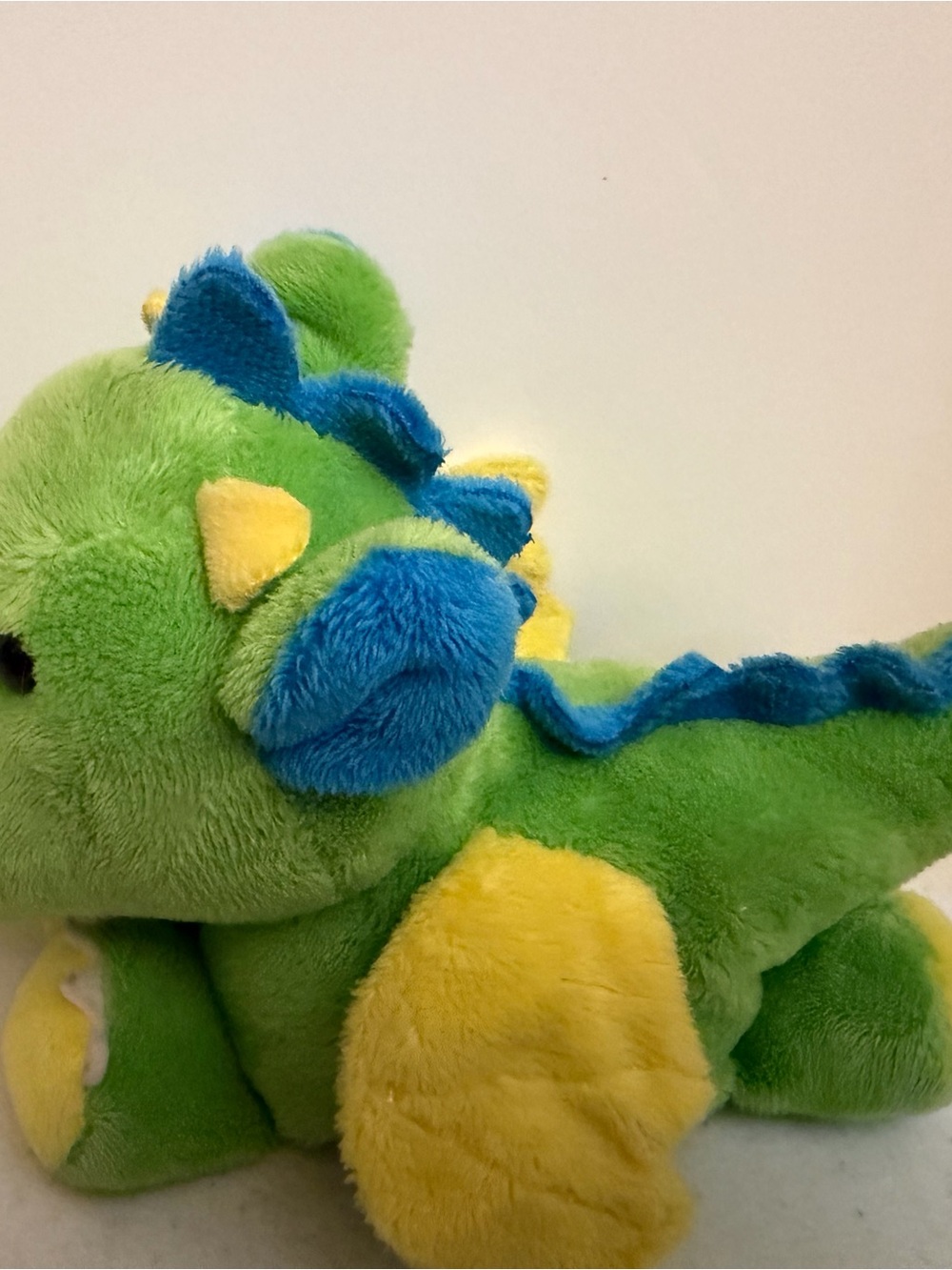 Green & Yellow Plush Dragon Toy with Blue Spikes - Kids Plushie